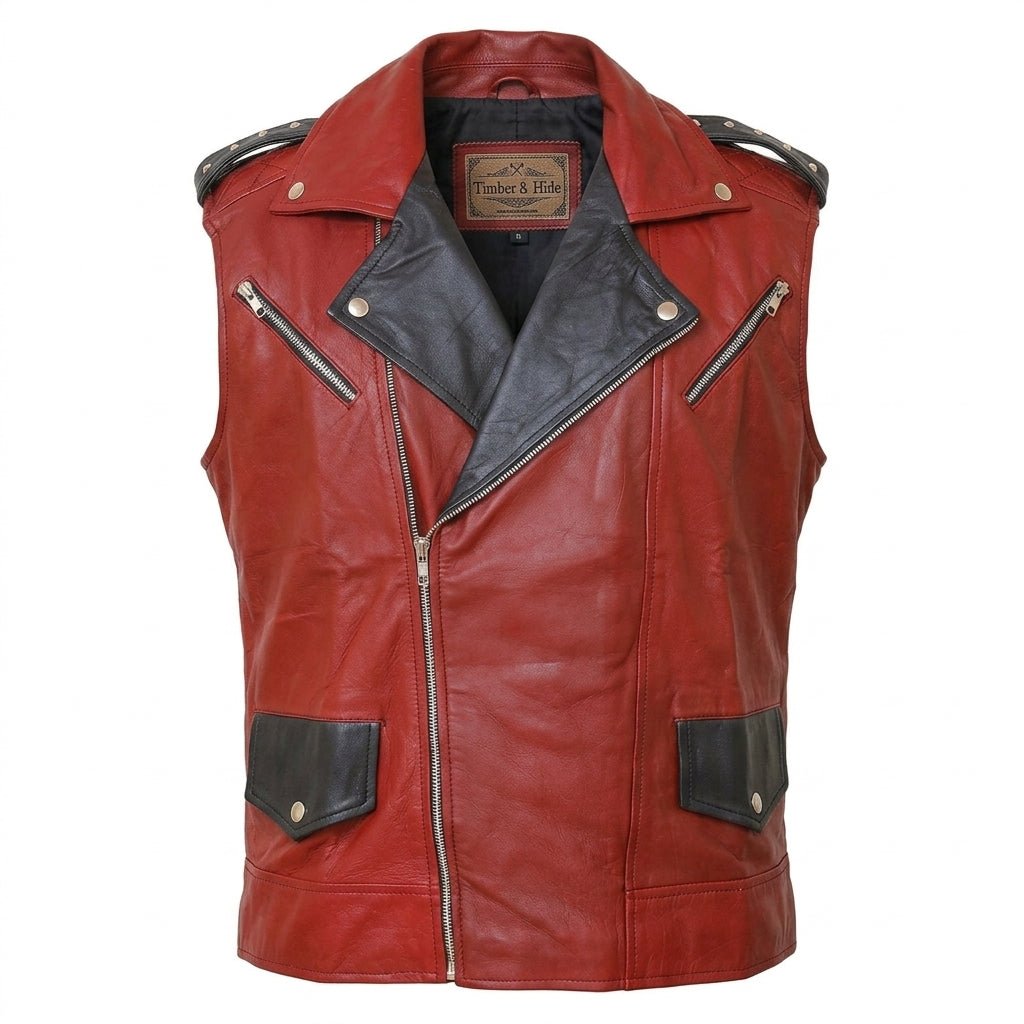 Men's Vintage Biker Leather Vest - Timber AND Hide