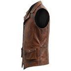 Men’s Vintage Brown Leather Vest – Genuine Leather Biker Style - Timber AND Hide