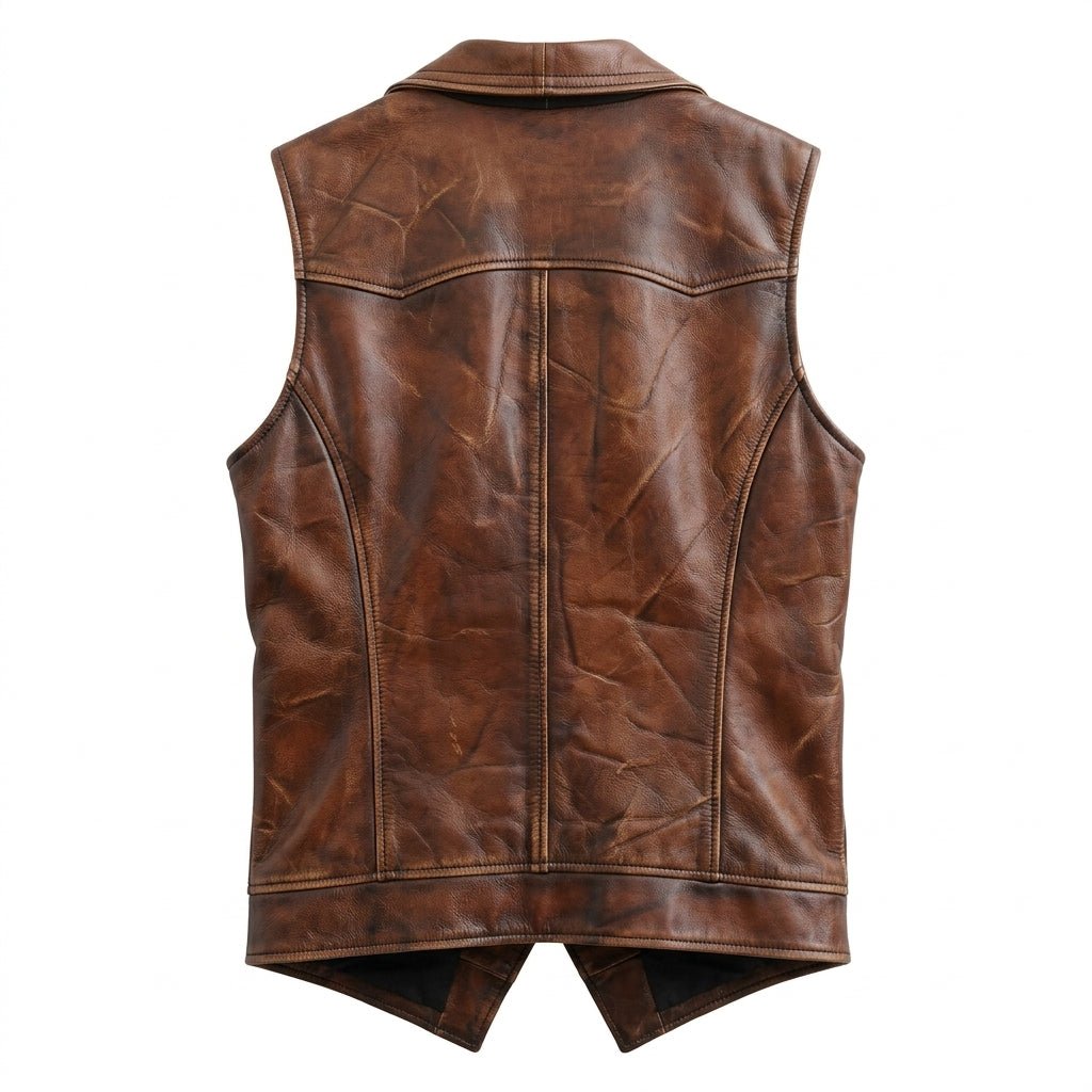 Men’s Vintage Brown Leather Vest – Genuine Leather Biker Style - Timber AND Hide