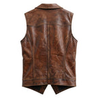 Men’s Vintage Brown Leather Vest – Genuine Leather Biker Style - Timber AND Hide