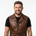 Men’s Vintage Brown Leather Vest – Genuine Leather Biker Style - Timber AND Hide