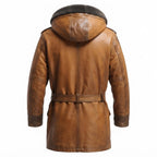 Men’s Vintage Hooded Fur Leather Coat – Classic Tan Brown Outerwear - Timber AND Hide