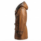 Men’s Vintage Hooded Fur Leather Coat – Classic Tan Brown Outerwear - Timber AND Hide
