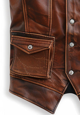Men’s Vintage Brown Leather Vest – Genuine Leather Biker Style