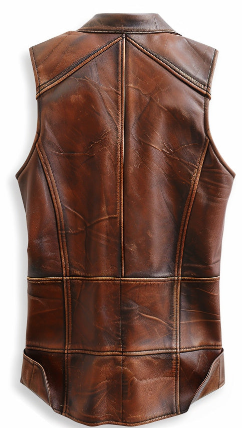 Men’s Vintage Brown Leather Vest – Genuine Leather Biker Style