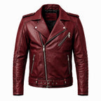 Motorhead Inspired Burgundy Leather Biker Jacket with Skull Print - Timber AND Hide