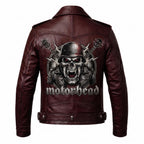Motorhead Inspired Skull Print Leather Biker Jacket – Men's Gothic Rock Rider Coat - Timber AND Hide