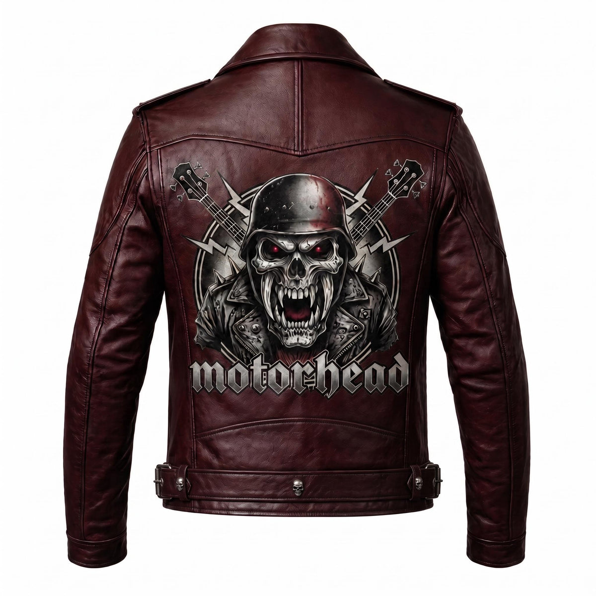 Motorhead Inspired Skull Print Leather Biker Jacket – Men's Gothic Rock Rider Coat - Timber AND Hide