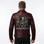 Motorhead Inspired Skull Print Leather Biker Jacket – Men's Gothic Rock Rider Coat - Timber AND Hide