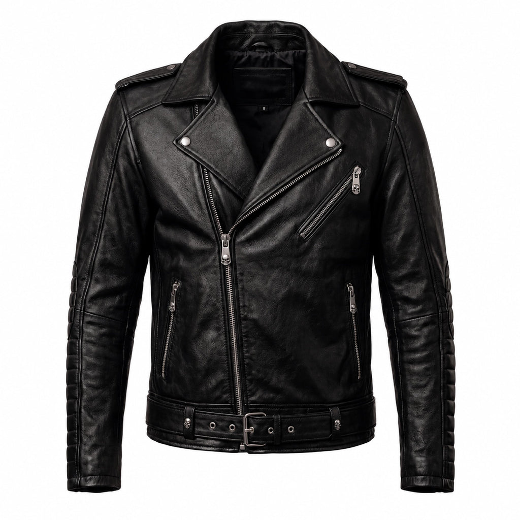 Motorhead Inspired Skull Print Leather Biker Jacket – Men's Gothic Rock Rider Coat - Timber AND Hide