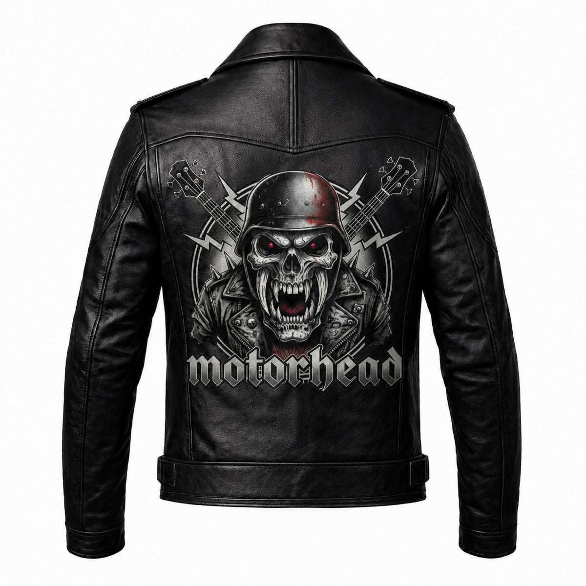 Motorhead Inspired Skull Print Leather Biker Jacket – Men's Gothic Rock Rider Coat - Timber AND Hide