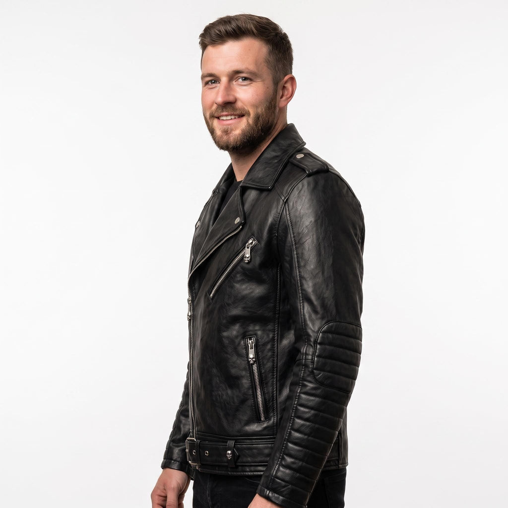 Motorhead Inspired Skull Print Leather Biker Jacket – Men's Gothic Rock Rider Coat - Timber AND Hide
