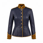 Navy Blue Leather Military Officer Jacket | Victorian Steampunk Gothic Blazer - Timber AND Hide