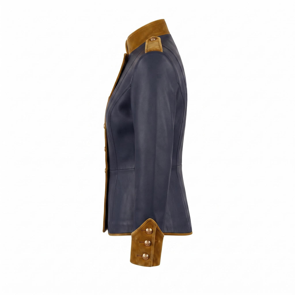 Navy Blue Leather Military Officer Jacket | Victorian Steampunk Gothic Blazer - Timber AND Hide