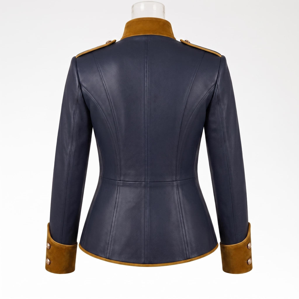 Navy Blue Leather Military Officer Jacket | Victorian Steampunk Gothic Blazer - Timber AND Hide
