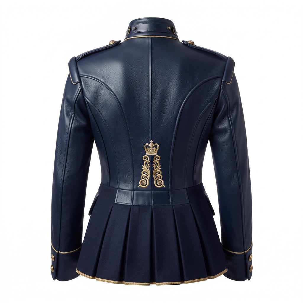 Navy Blue Leather Peplum Jacket: Victorian Military Officer Style Blazer - Timber AND Hide