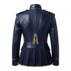 Navy Blue Leather Peplum Jacket: Victorian Military Officer Style Blazer - Timber AND Hide