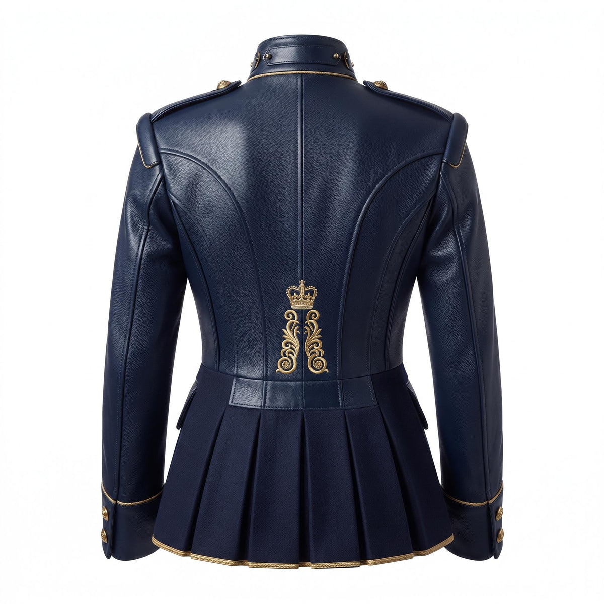 Navy Blue Leather Peplum Jacket: Victorian Military Officer Style Blazer - Timber AND Hide