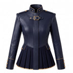 Navy Blue Leather Peplum Jacket: Victorian Military Officer Style Blazer - Timber AND Hide