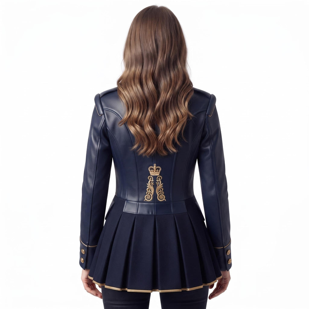 Navy Blue Leather Peplum Jacket: Victorian Military Officer Style Blazer - Timber AND Hide