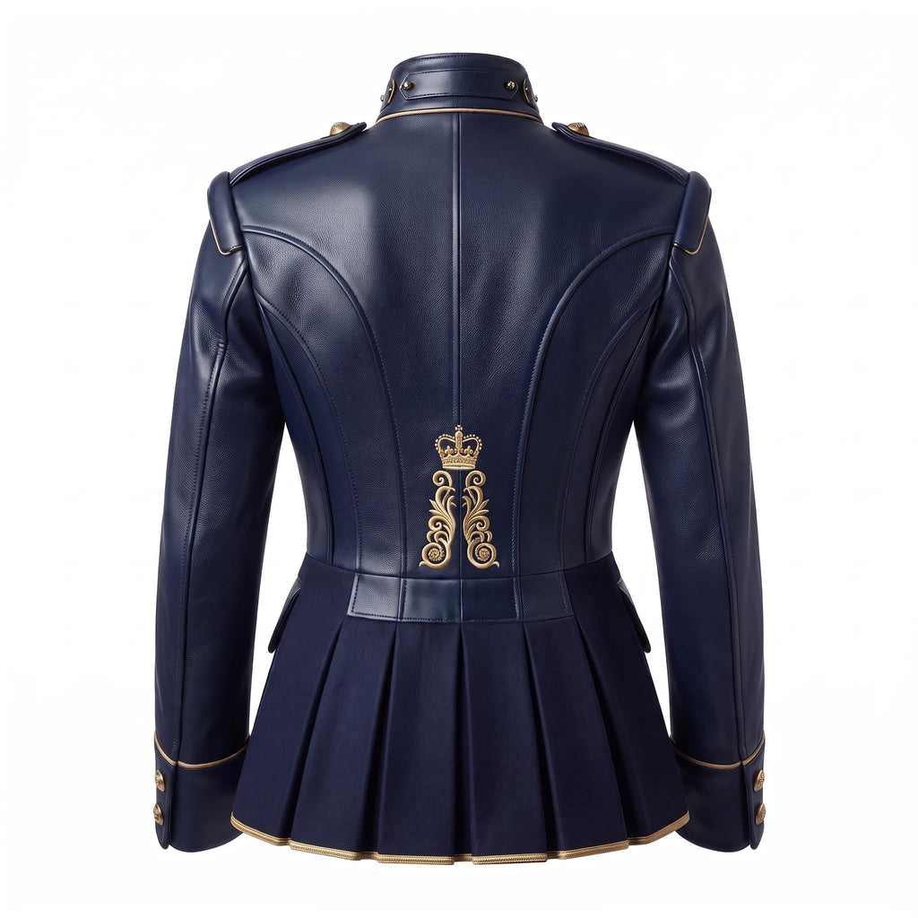 Navy Blue Leather Peplum Jacket: Victorian Military Officer Style Blazer - Timber AND Hide