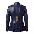 Navy Blue Leather Peplum Jacket: Victorian Military Officer Style Blazer - Timber AND Hide