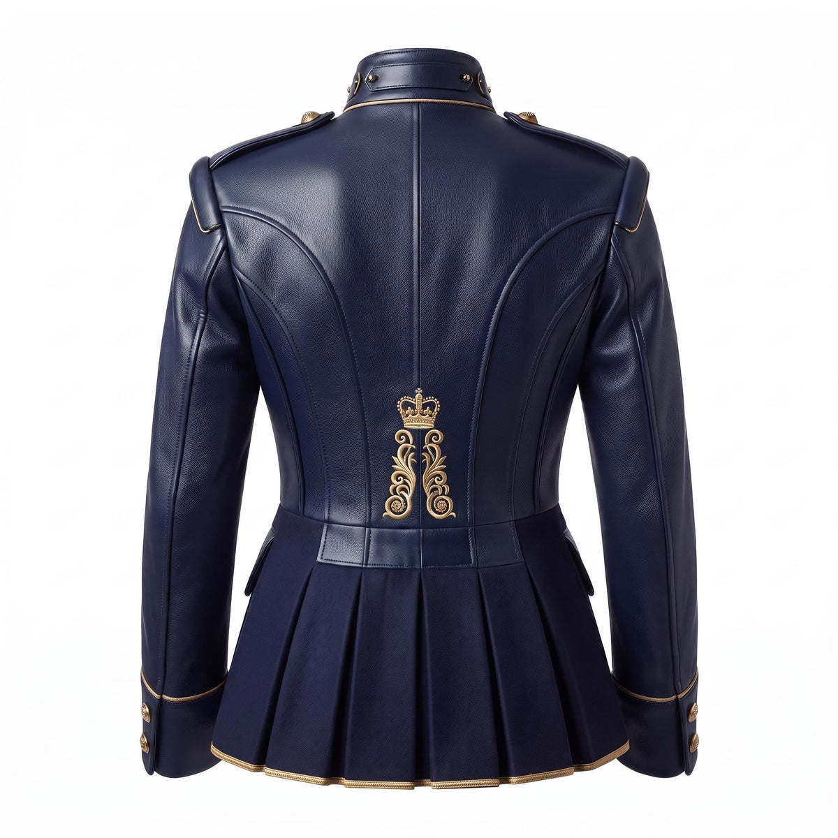 Navy Blue Leather Peplum Jacket: Victorian Military Officer Style Blazer - Timber AND Hide