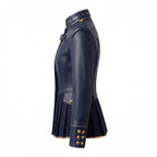 Navy Blue Leather Peplum Jacket: Victorian Military Officer Style Blazer - Timber AND Hide