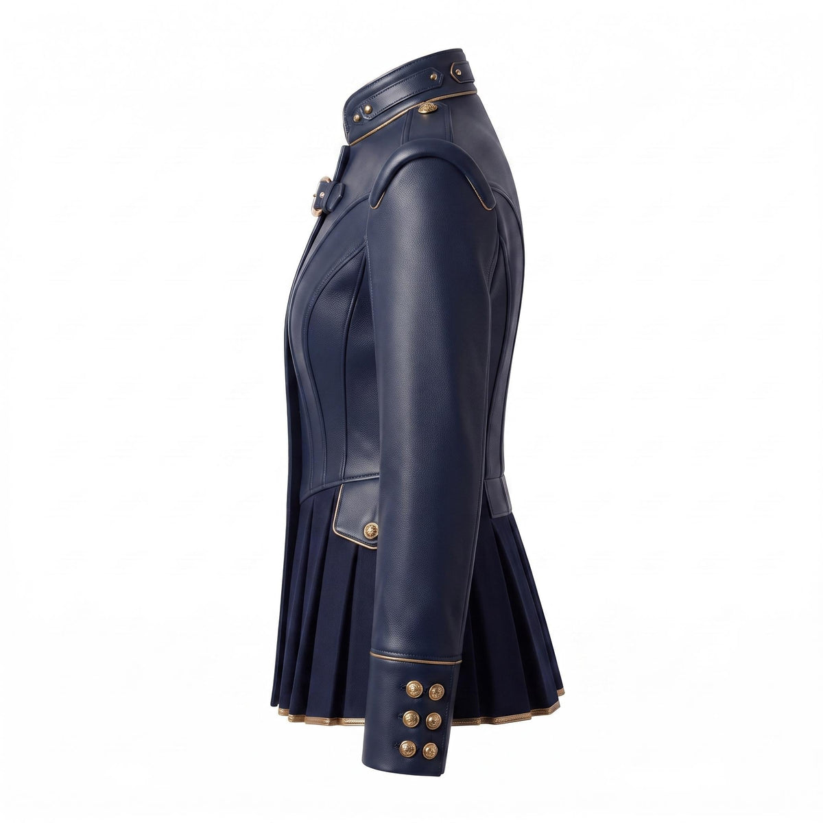 Navy Blue Leather Peplum Jacket: Victorian Military Officer Style Blazer - Timber AND Hide
