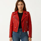 Olivia Leather Red Jacket – Women’s Premium Red Leather Jacket - Timber AND Hide
