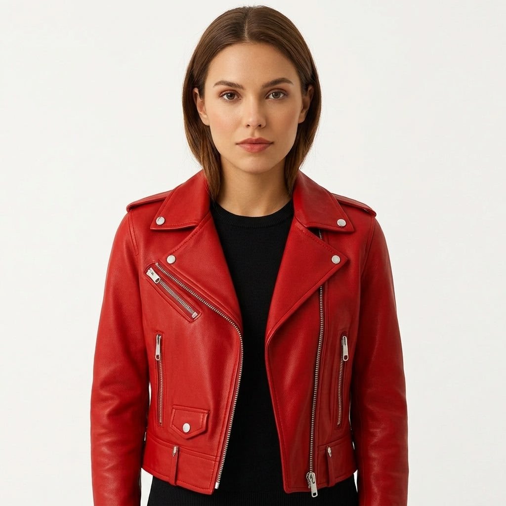 Olivia Leather Red Jacket – Women’s Premium Red Leather Jacket - Timber AND Hide