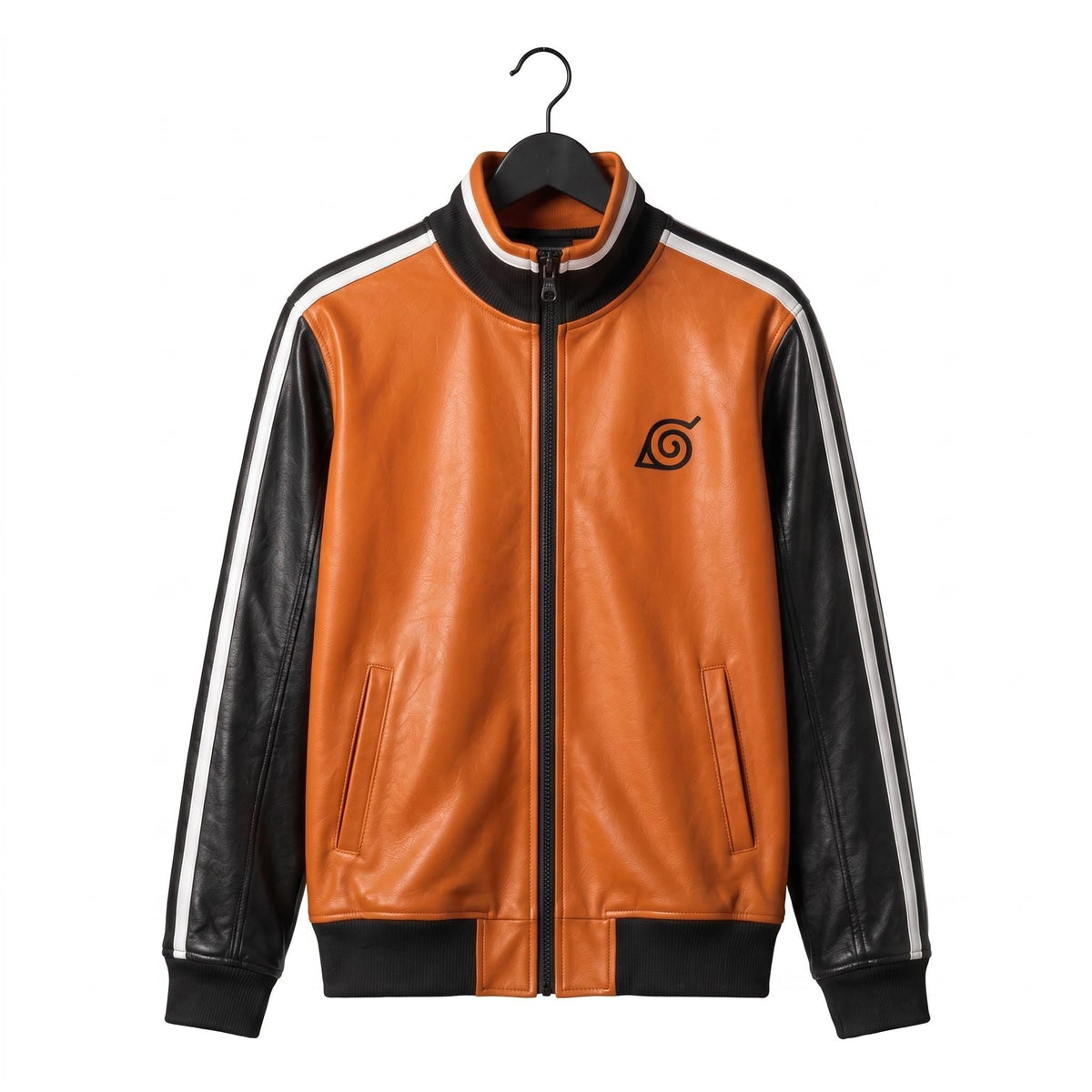 Orange Leather Anime Bomber Jacket | Goku Cosplay Varsity Streetwear Coat - Timber AND Hide