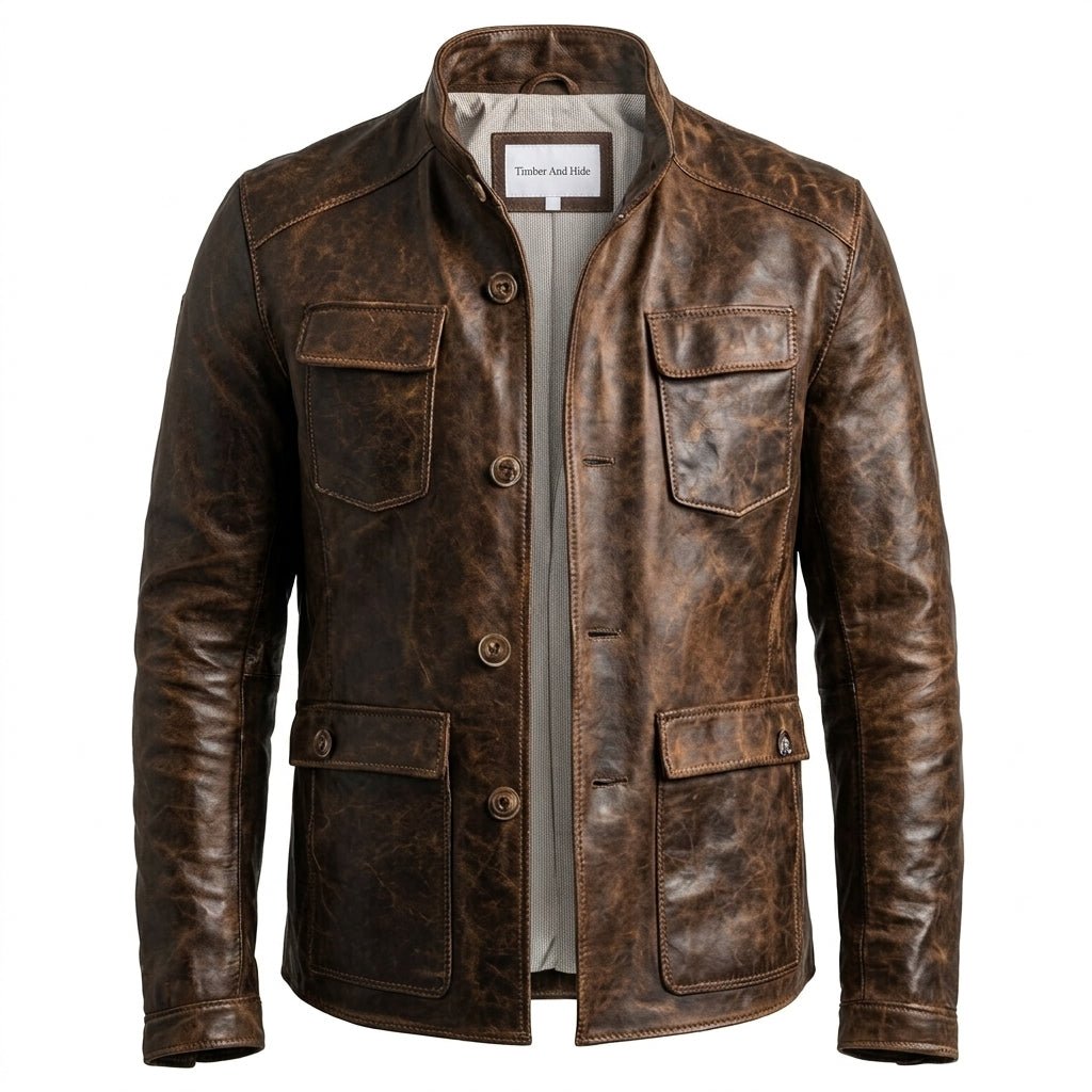 Oscar Leather Brown Jacket - Men Leather Jacket Brown - Timber AND Hide