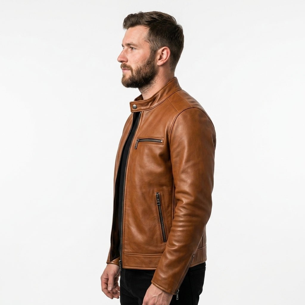 Riley Leather Brown Jacket - Men Leather Jacket Brown - Timber AND Hide