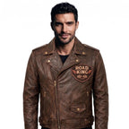 Road King Vintage Leather Jacket - Winged Skull & "Ride to Live" Biker Design - Timber AND Hide