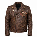Road King Vintage Leather Jacket - Winged Skull & "Ride to Live" Biker Design - Timber AND Hide