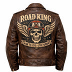 Road King Vintage Leather Jacket - Winged Skull & "Ride to Live" Biker Design - Timber AND Hide
