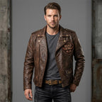 Road King Vintage Leather Jacket - Winged Skull & "Ride to Live" Biker Design - Timber AND Hide