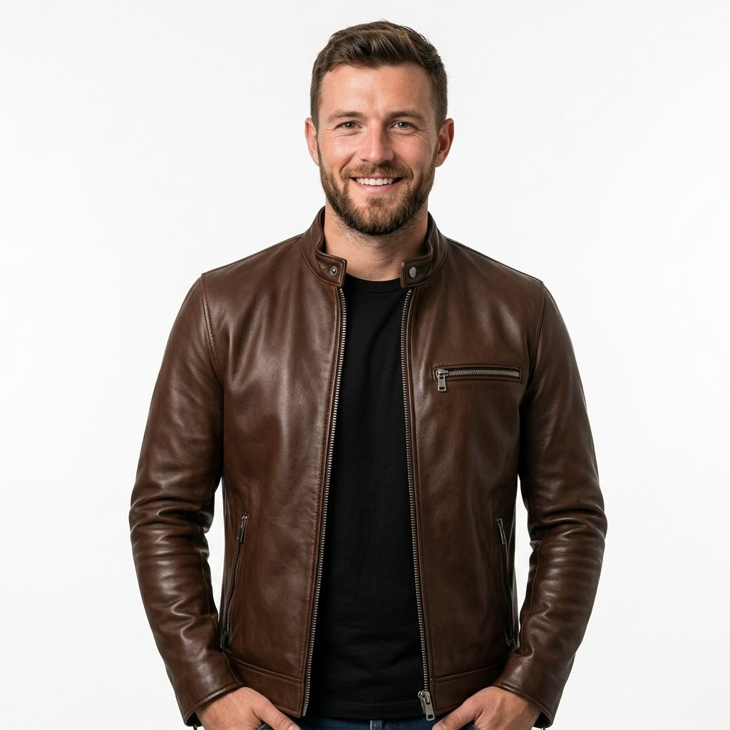 Ronnie Leather Brown Jacket - Men Leather Jacket Brown - Timber AND Hide