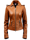 Slimfit Women Designer Brown Leather Jacket