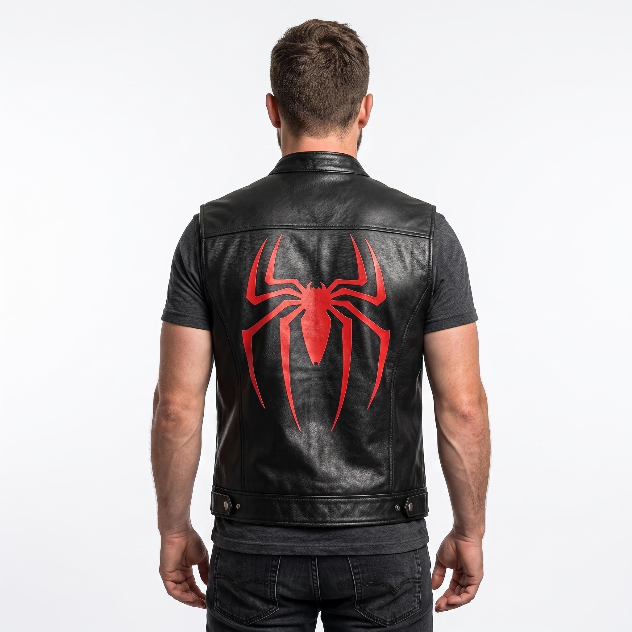 Spider-Man Inspired Vest Cosplay Costume Jacket – Red Black Leather-Style Superhero Comic Con Outfit - Timber AND Hide