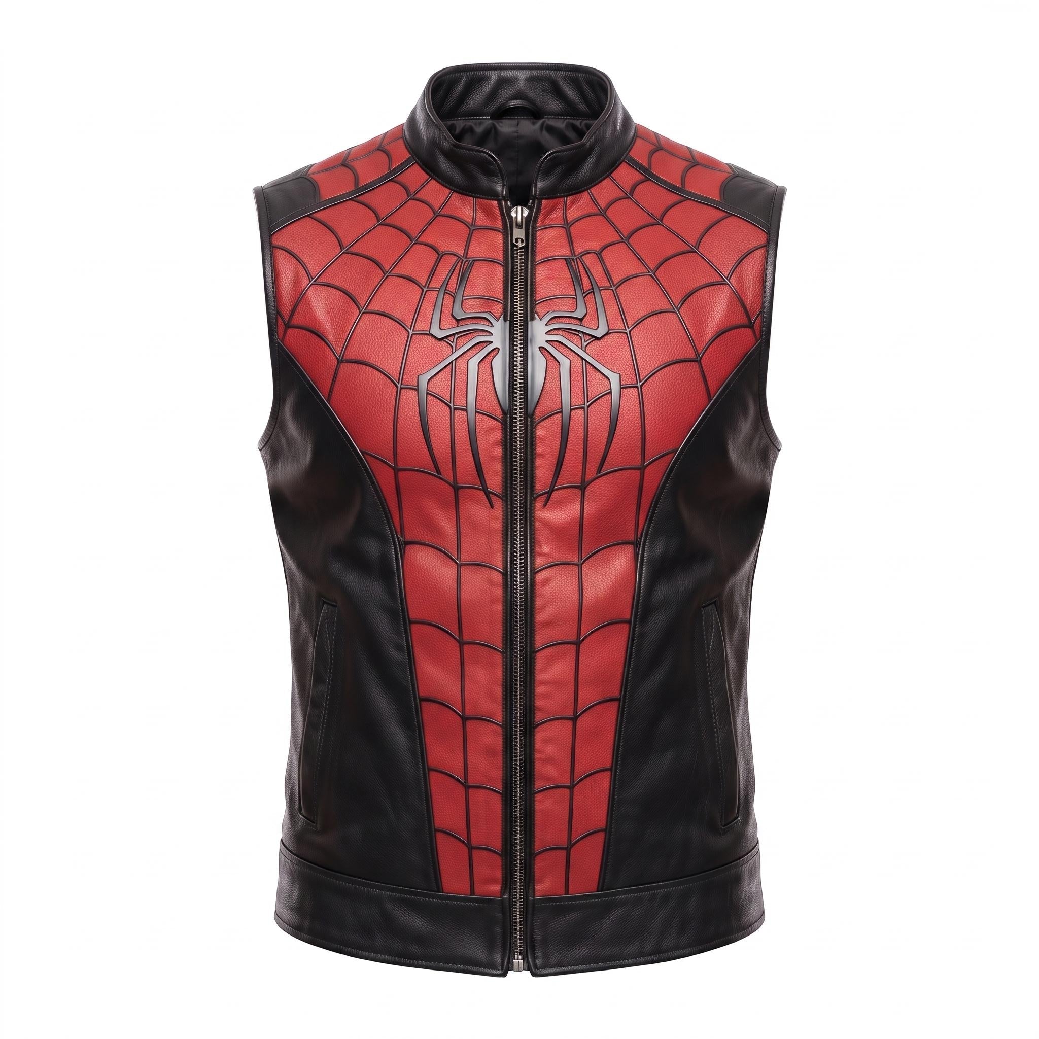 Spider-Man Inspired Vest Cosplay Costume Jacket – Red Black Leather-Style Superhero Comic Con Outfit - Timber AND Hide
