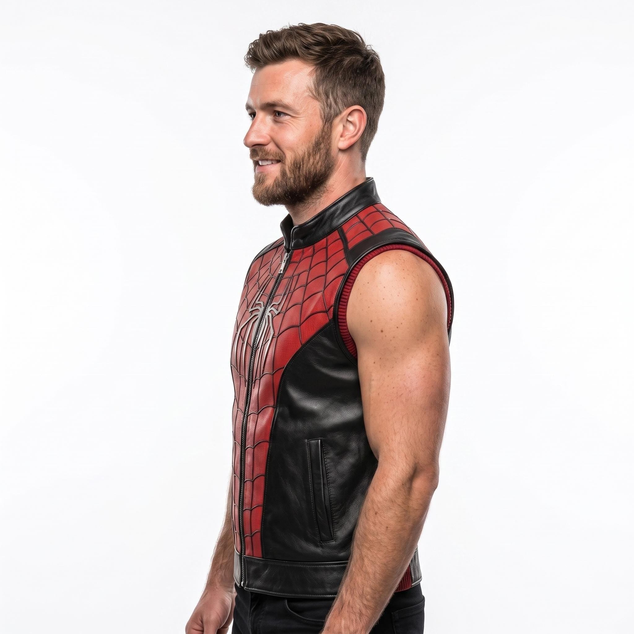Spider-Man Inspired Vest Cosplay Costume Jacket – Red Black Leather-Style Superhero Comic Con Outfit - Timber AND Hide