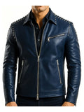Theodore Blue Leather Jacket - Men Leather Jacket Blue
