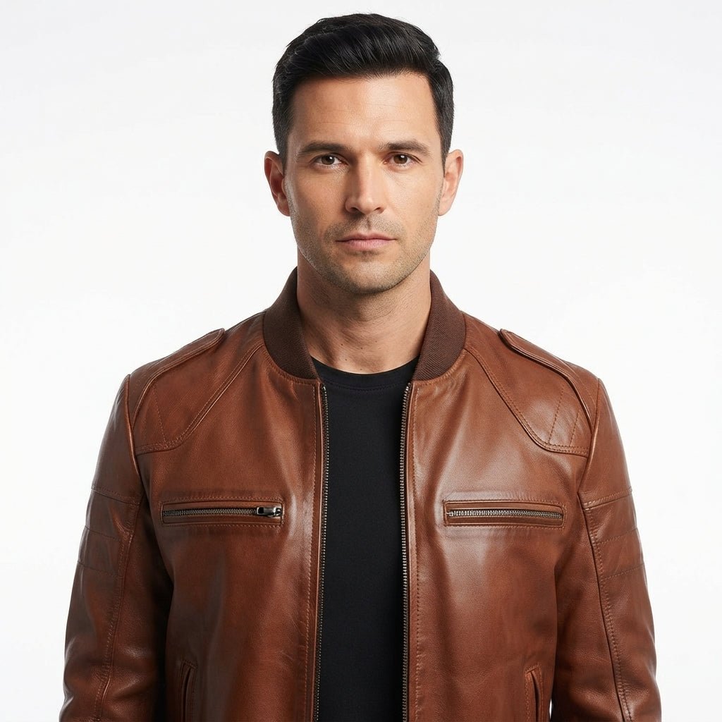 Vintage Brown Genuine Leather Bomber Jacket - Timber AND Hide