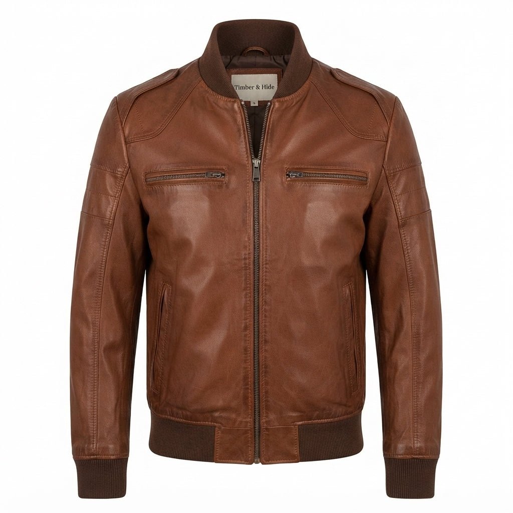 Vintage Brown Genuine Leather Bomber Jacket - Timber AND Hide