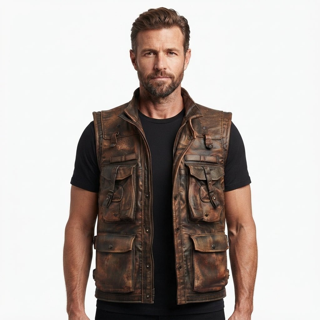 Vintage Brown Military Leather Vest - Timber AND Hide