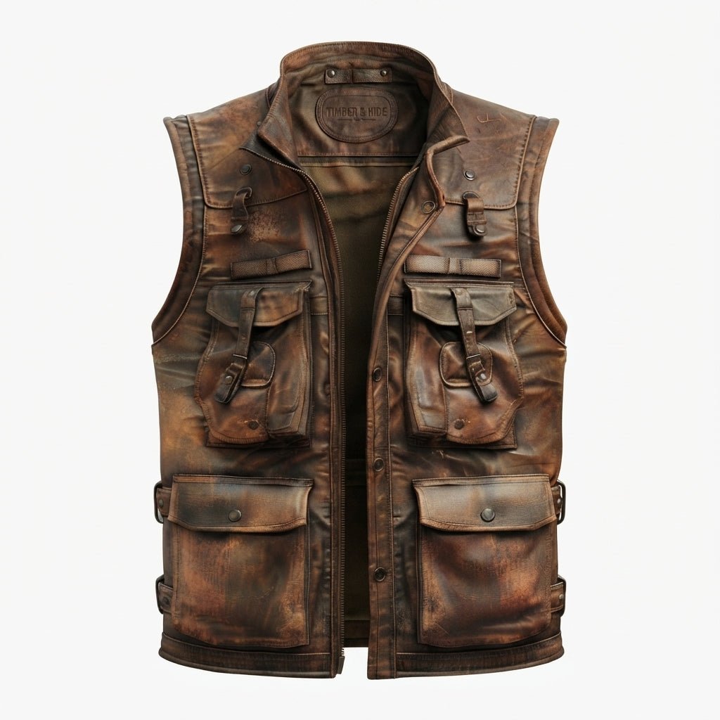 Vintage Brown Military Leather Vest - Timber AND Hide