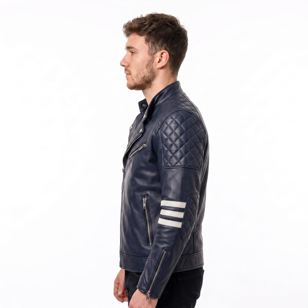 Vintage Royal Blue Leather Biker Jacket | Flaming Skull Back Graphic - Timber AND Hide