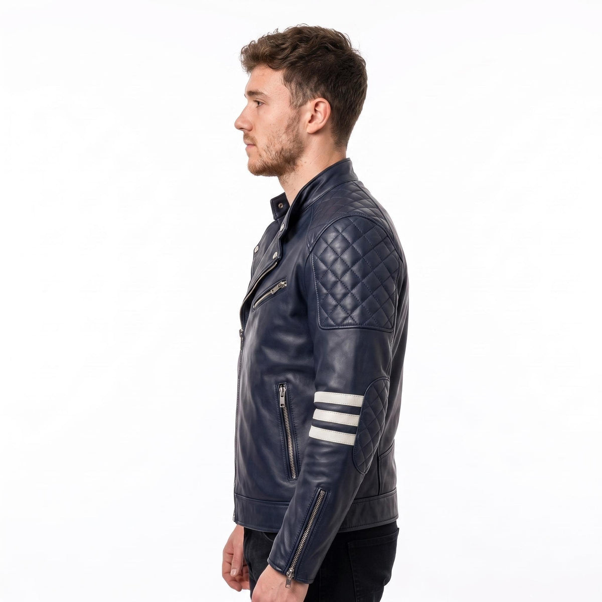 Vintage Royal Blue Leather Biker Jacket | Flaming Skull Back Graphic - Timber AND Hide